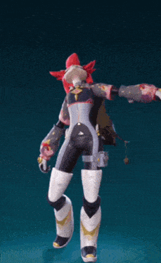 a cartoon character with a pink headband and a fox tail