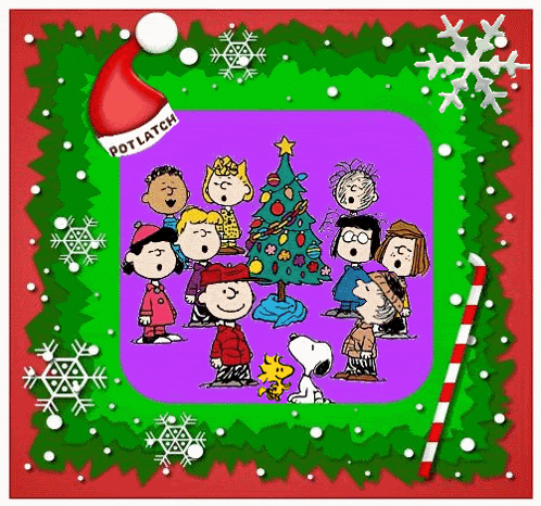 a group of peanuts characters are singing christmas carols