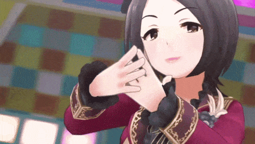 a cartoon girl is making a heart with her hands