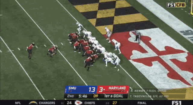 a football game between maryland and smu with the score 13 to maryland