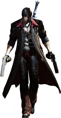 a man with a sword on his back is holding a gun