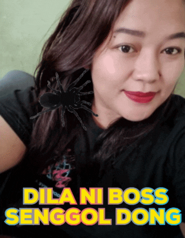 a woman with a spider on her face and the words " dilani boss senggol dong " above her