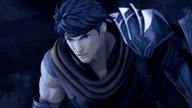 a close up of a video game character with a sword in his hand .