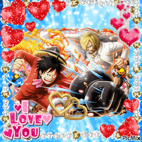 a picture of luffy and sanji from one piece with the words i love you