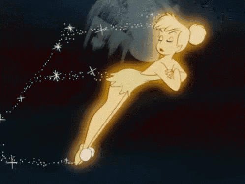 tinkerbell from peter pan is flying through the night sky
