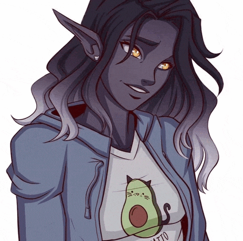 a drawing of a woman wearing an avocado t-shirt