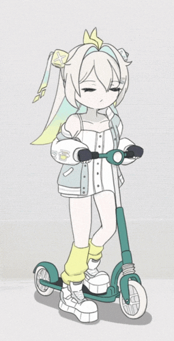a drawing of a girl riding a scooter