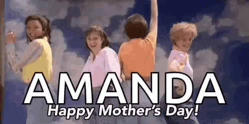 a group of people are jumping in the air with the words amanda happy mother 's day behind them .