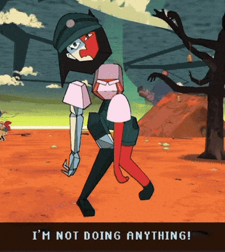 a cartoon character says " i 'm not doing anything " on the bottom