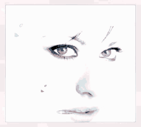 a drawing of a woman with blue eyes and the name samir