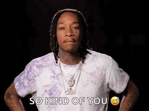 a man wearing a tie dye shirt says " so kind of you "