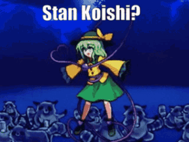 a cartoon of a girl with the words stan koishi jpccckn written on it
