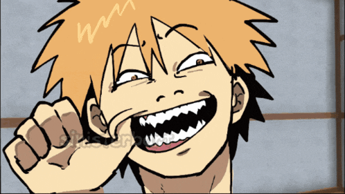 a cartoon drawing of a man with orange hair making a funny face with the word sticker on the bottom right