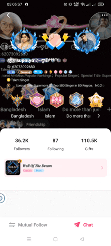 a screenshot of a bangladesh singer 's profile on a phone