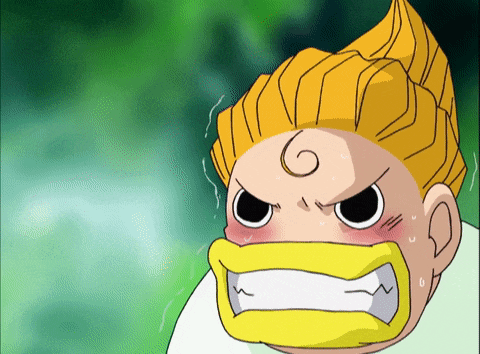 a cartoon character with yellow hair and a yellow mouth