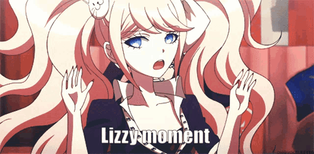 a picture of a girl with the words lizzy moment written on the bottom