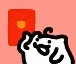 a black and white cat is holding a red envelope in its paws .
