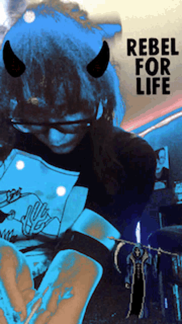 a poster that says rebel for life with a devil on it