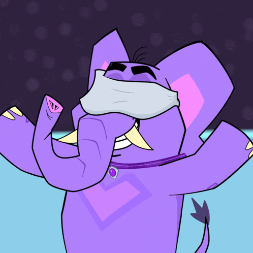 a purple cartoon elephant with a bandage around his mouth