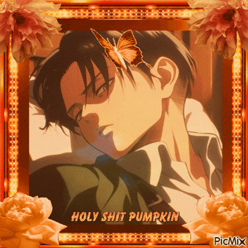 a picture of a man with a butterfly and the words holy shit pumpkin on it