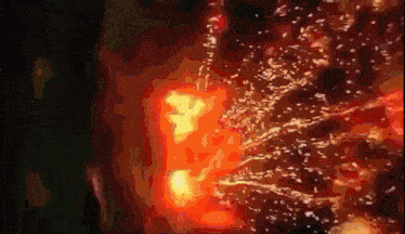 a close up of a painting of a fire