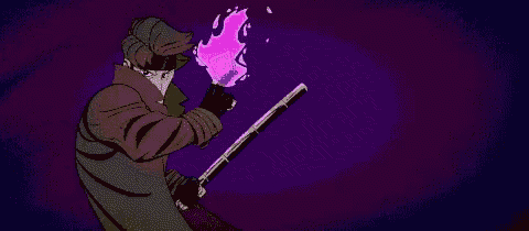 a pixel art drawing of gambit holding a torch in front of the ab logo