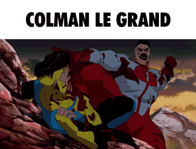 a cartoon of colman le grand fighting another superhero