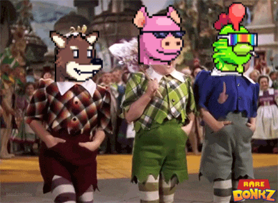 three pixelated characters are standing next to each other with the word rare on the bottom