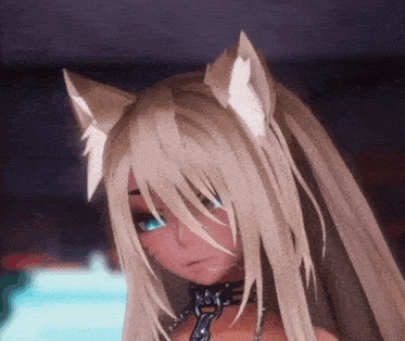 a girl with cat ears and a choker on her neck