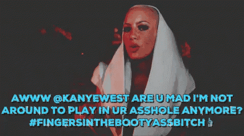 a woman with a white scarf around her head says awww @kanyewest
