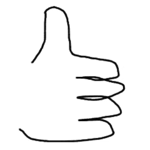 a black and white drawing of a thumbs up sign