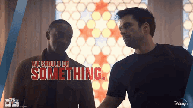 a poster for the falcon and the winter soldier shows two men talking