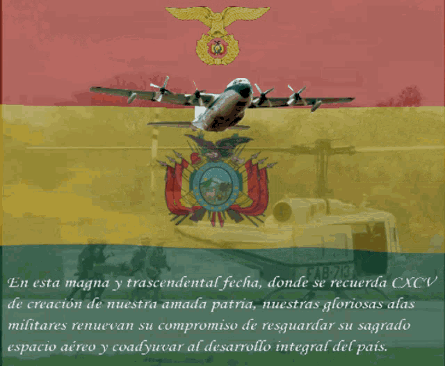 a picture of soldiers and a plane with the words " esta magna y trascendental fecha "