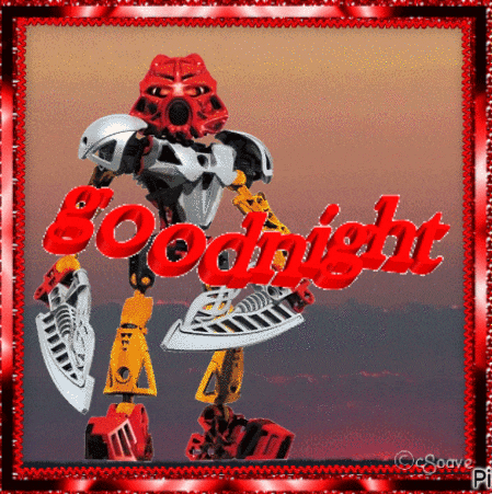 a picture of a robot says goodnight in red