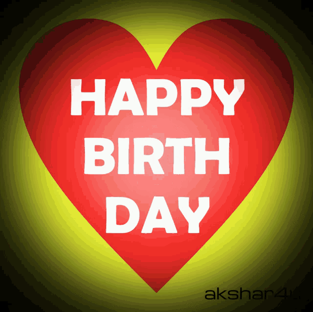 a red heart with the words happy birthday written on it