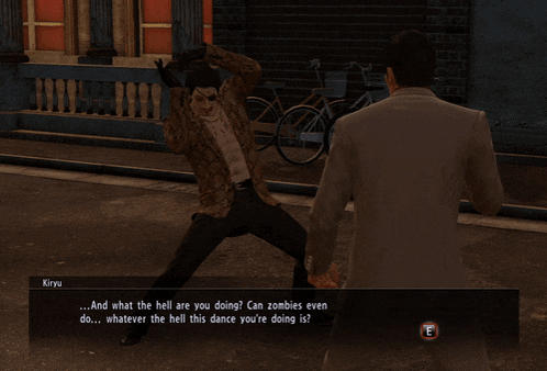 a video game character named kiryu talks to another man