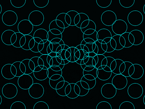 a black background with blue circles and a blue circle in the center