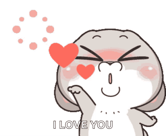 a cartoon of a rabbit blowing a heart in the air with the words i love you written below it