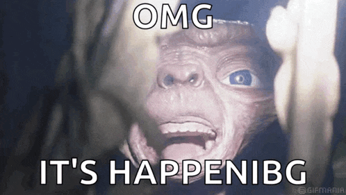 a close up of a monkey 's face with the words `` omg it 's happening ''