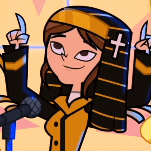 a cartoon girl with a cross on her head is giving a thumbs up