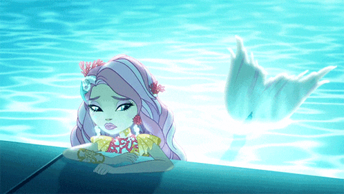 a cartoon girl with a mermaid tail is laying in the water
