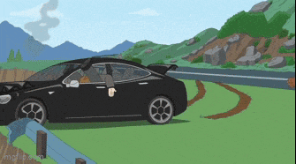 a cartoon drawing of a tesla model s on a road