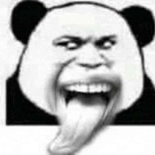 a panda bear with a long tongue sticking out .