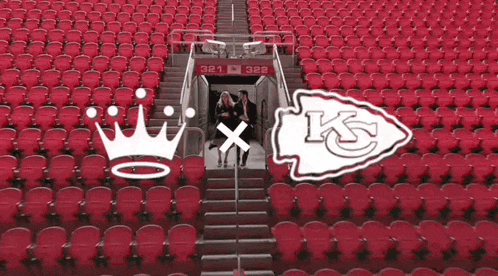 an empty stadium with a crown and a kc logo on it