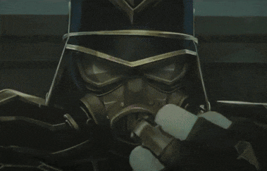 a person in a gas mask is holding a knife