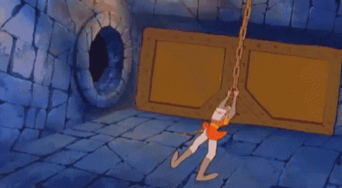 a cartoon character is laying on the ground in a castle .