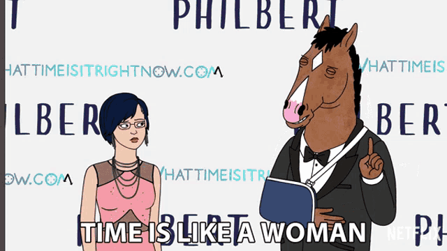 a cartoon of a woman and a horse with the words time is like a woman