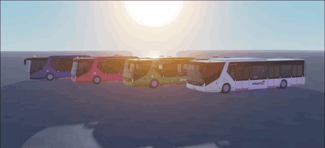 a row of buses with one that says ' shuttle ' on it
