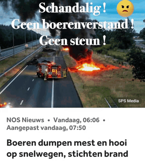 a picture of a fire on the side of a highway with the caption schandalig