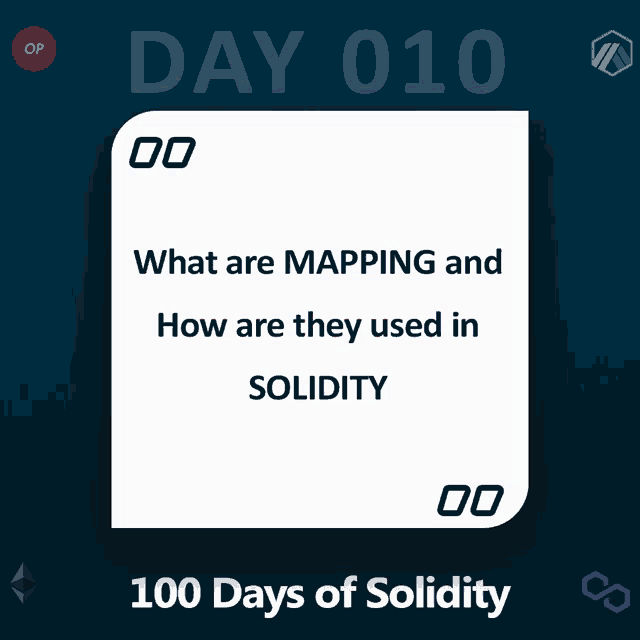 a card that says " what are mapping and how are they used in solidity 100 days of solidity "